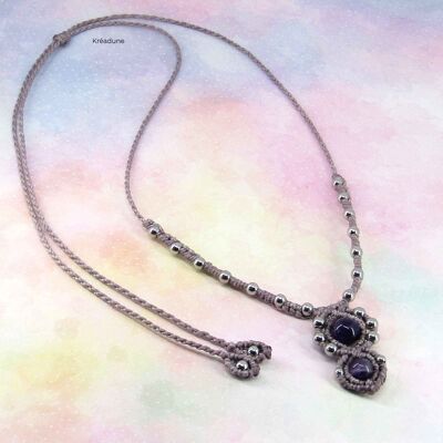Purple micro-macrame necklace with amethyst - Edha