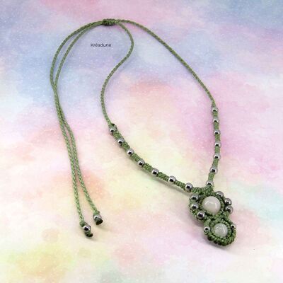 Green micro-macrame necklace with rose quartz - Edha