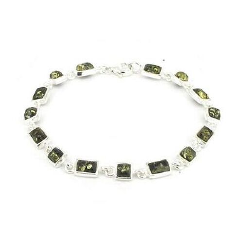 Sterling Silver and Green Amber Bracelet with Presentation Box