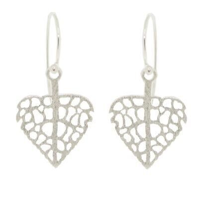 Boucles d'oreilles feuille d'amour mat en argent sterling et boîte de présentation