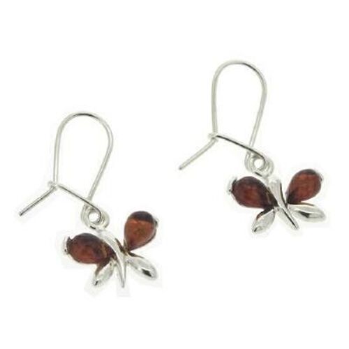 Cognac Amber Butterfly Earrings and Presentation Box