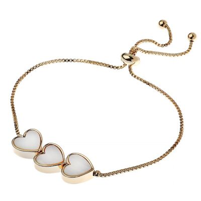 14K GOLD 3 HEART MOP SLIDER BRACELET