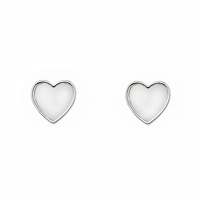 SILVER HEART MOP STUD EARRING