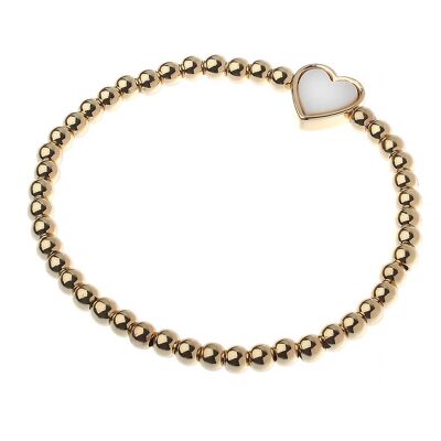 14K GOLD HEART MOP W BEAD BRACELET