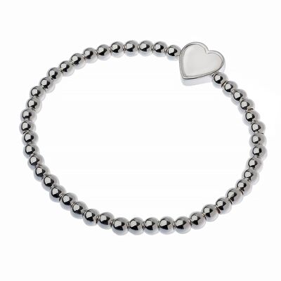 SILVER HEART MOP W BEAD BRACELET