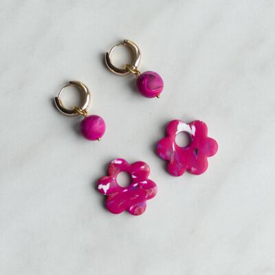 FLORA Earring Set | Fuchsia Marble