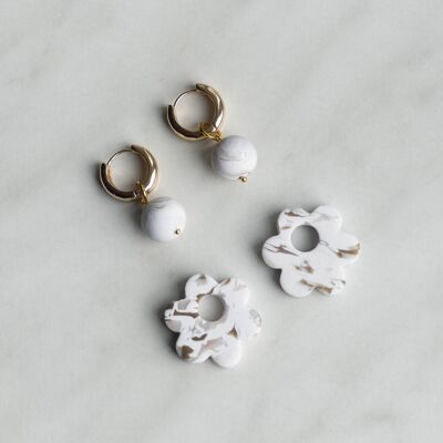 FLORA Earring Set | White Marble