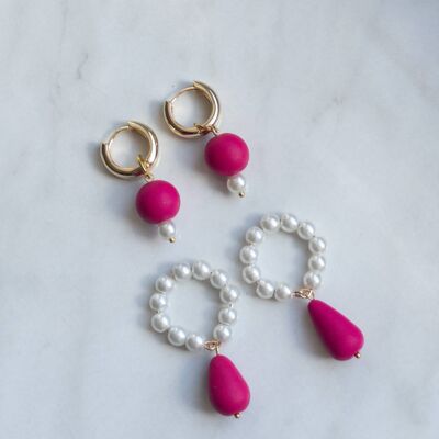 PERLA Earring Set | Fuchsia Pink