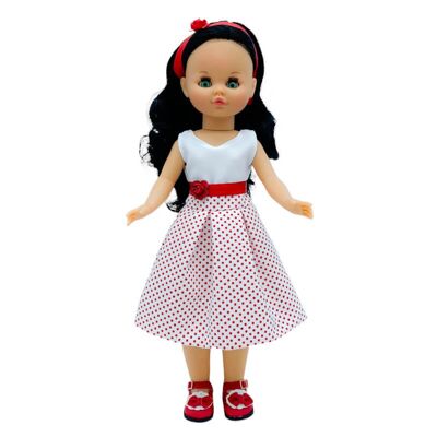 Muñeca Sintra 40 cm. 100% vinilo con vestido moda lunares con zapatos de piel