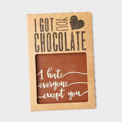 Odio a todos excepto a ti Barra de chocolate belga hecha a mano