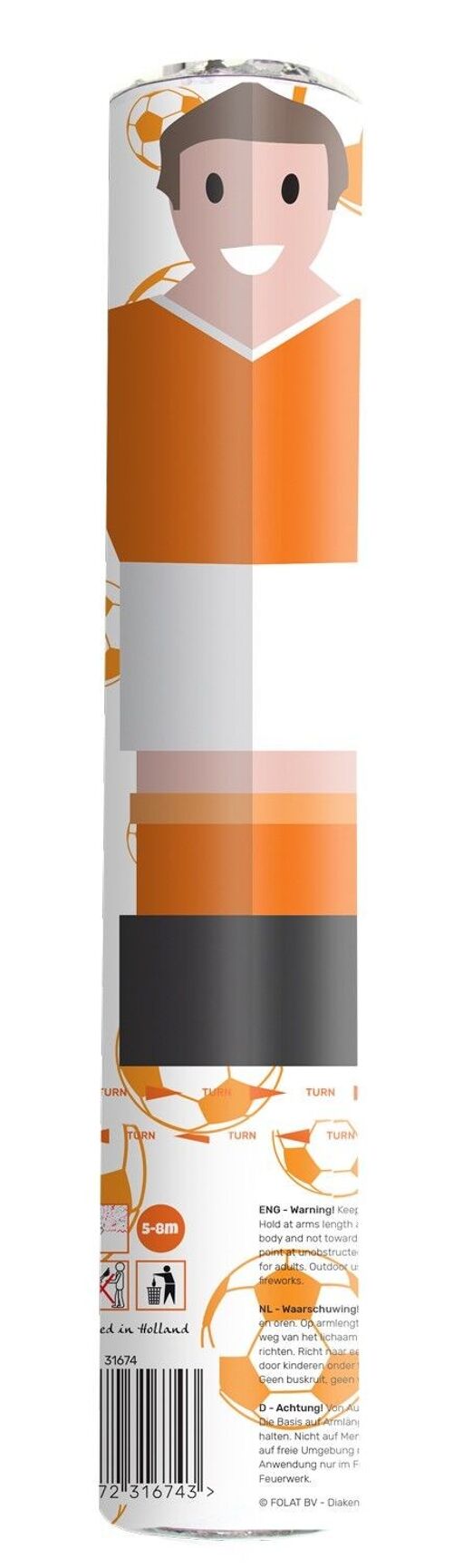 Confetti Kanon Voetbal Oranje - 28 cm