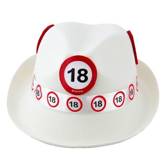 18 Jahre Weißer Trilby-Hut-Verkehrsschild