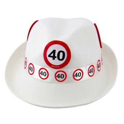 Cappello Trilby bianco con cartello stradale 40 anni