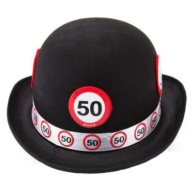 50 Years Black Bowler Hat Road Sign
