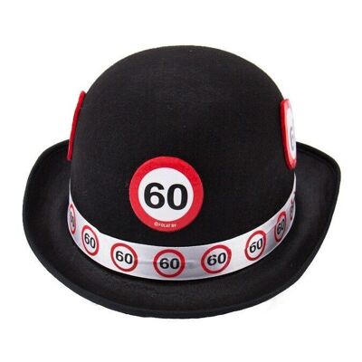 60 Years Road Sign Black Bowler Hat