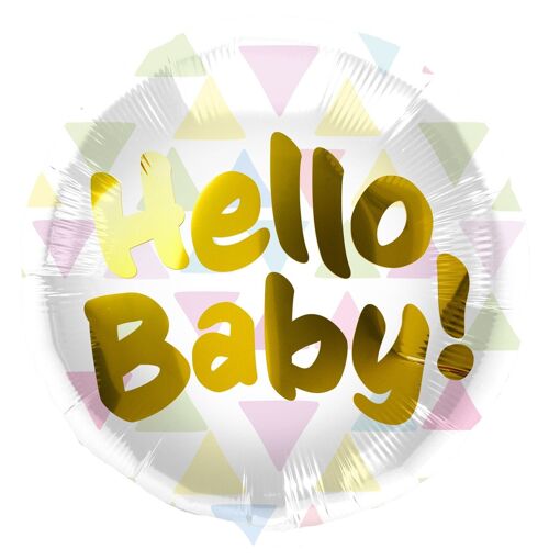 Folieballon 'Hello Baby!' Meerkleurige Driehoeken - 45cm