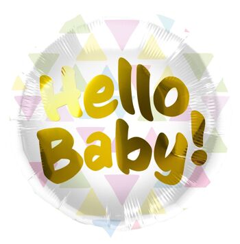 Ballon aluminium 'Hello Baby!' Triangles multicolores - 45cm 1