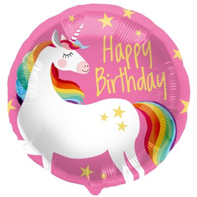 Palloncino foil 'Happy Birthday' Unicorno Rosa - 45 cm