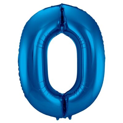 Blue Foil Balloon Number 0 - 86cm