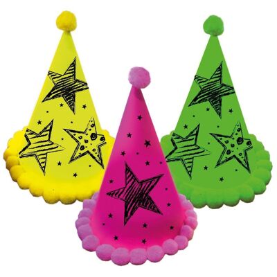 Neon Party Hats - 3 Pieces