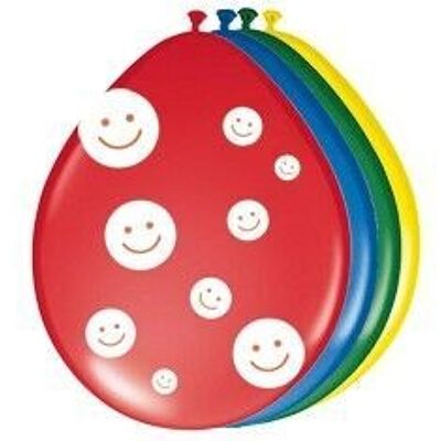 Multicolored Smiley Balloons - Pack of 8