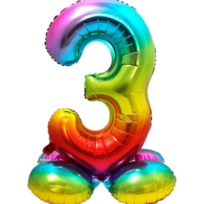 Standing Foil Balloon Number 3 Rainbow - 72 cm