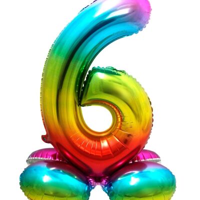 Standing Foil Balloon Number 6 Rainbow - 72 cm
