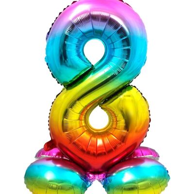 Standing Foil Balloon Number 8 Rainbow - 72 cm