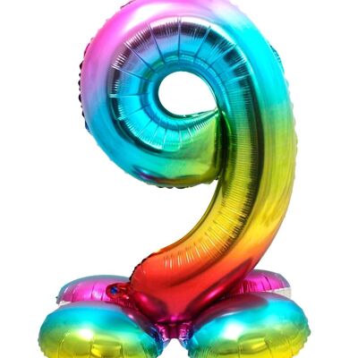 Standing Foil Balloon Number 9 Rainbow - 72 cm