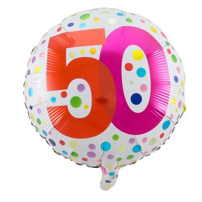 50 Jaar Happy Bday Dots Folieballon - 45cm