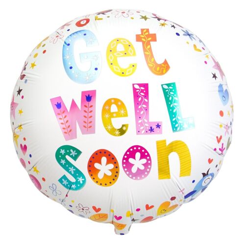 Folieballon Get Well Soon Bloemen - 45cm