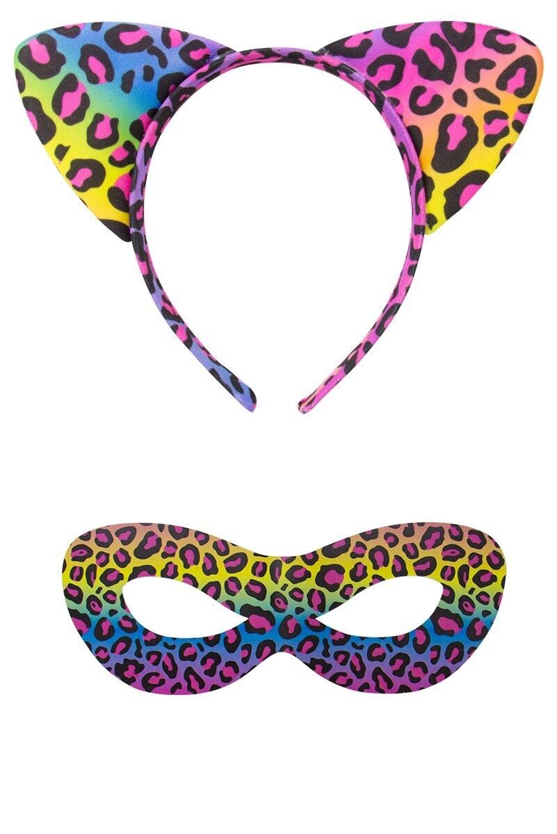 Ensemble d'habillage panthère arc-en-ciel - diadème et masque