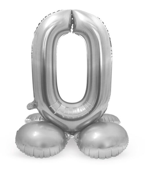 Staande Folieballon Cijfer 0 Zilverkleurig - 72 cm