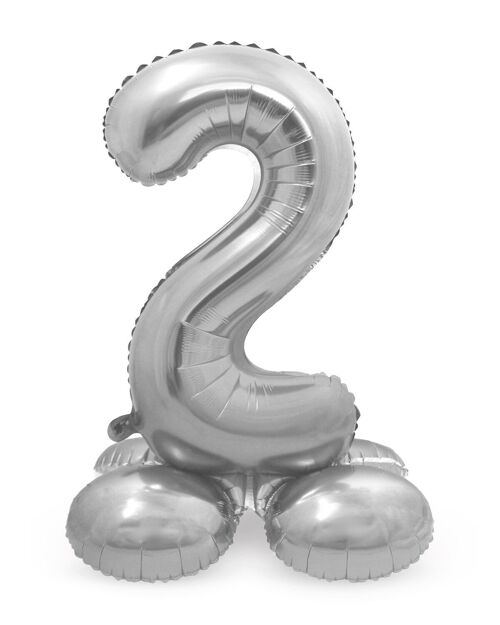 Staande Folieballon Cijfer 2 Zilverkleurig - 72 cm