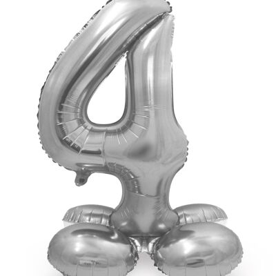 Standing Foil Balloon Number 4 Silver colored - 72 cm