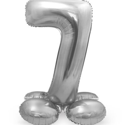 Stehender Folienballon Zahl 7 Silberfarben - 72 cm