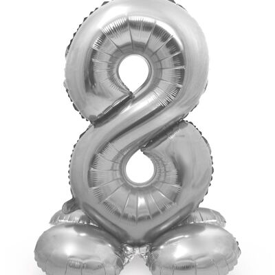 Standing Foil Balloon Number 8 Silver-coloured - 72 cm