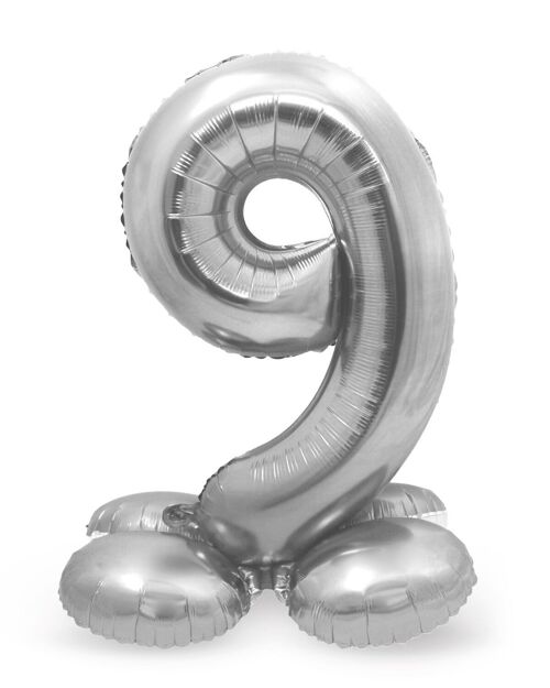 Staande Folieballon Cijfer 9 Zilverkleurig - 72 cm