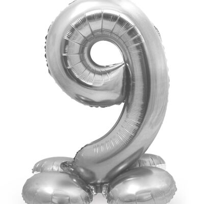 Ballon aluminium sur pied numéro 9 argenté - 72 cm