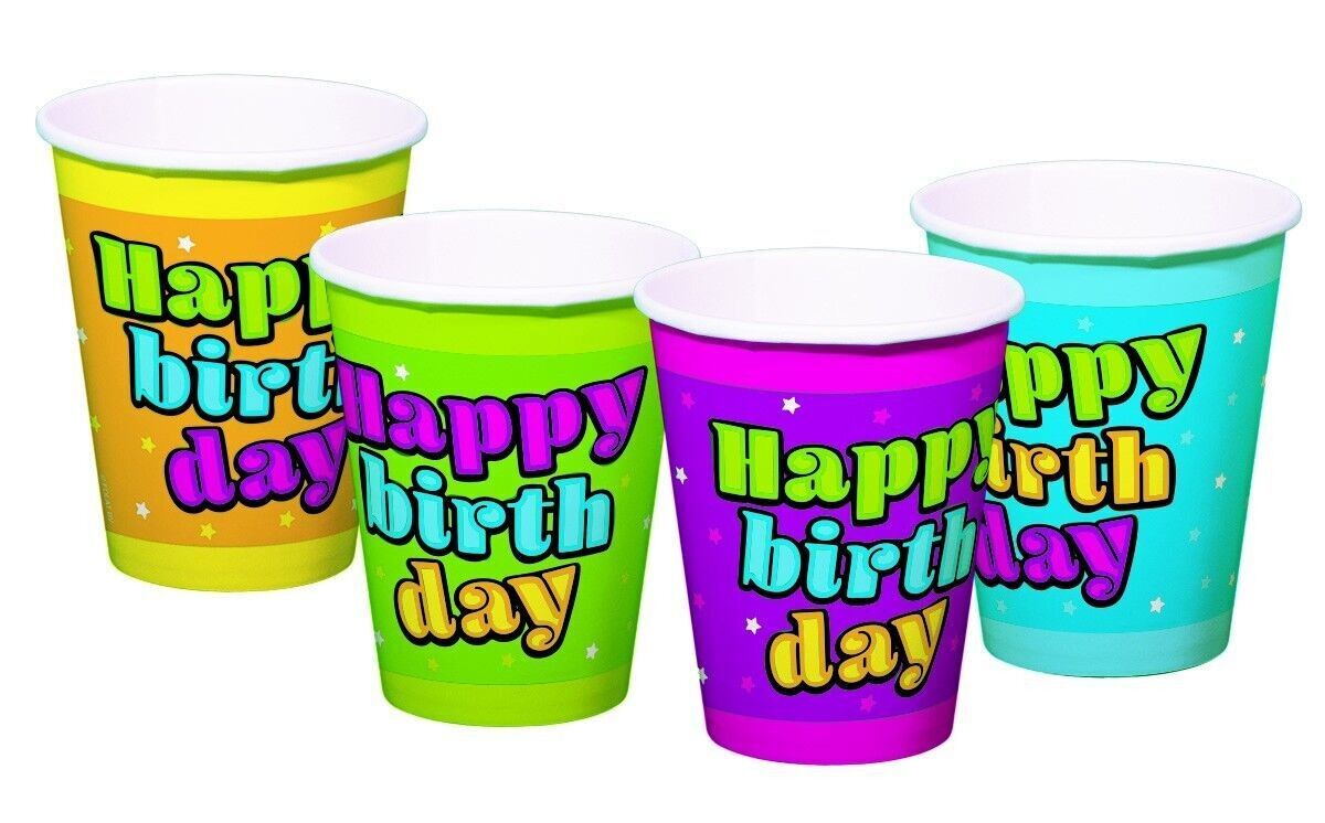 Tazze Happy Birthday Stars 250ml - 8 pezzi