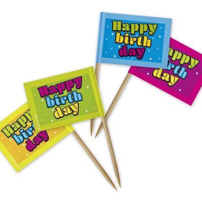 Happy Birthday Star Picks 6,5cm - 50 pieces