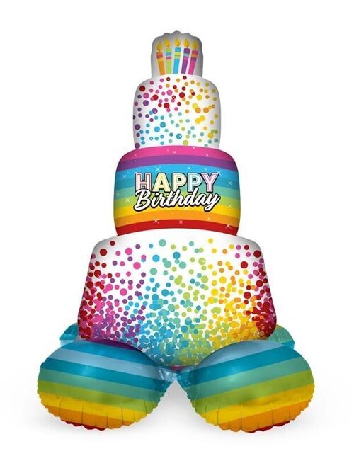 Staande Folieballon Taart Rainbow Bday - 72 cm