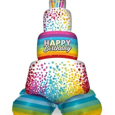 Standing Foil Balloon Cake Rainbow Bday - 72 cm
