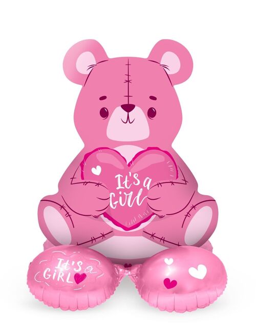 Staande Folieballon Beer 'It's a Girl' Roze - 61 cm