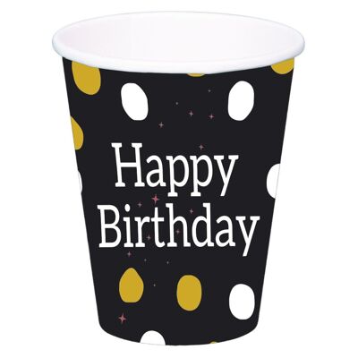 Tazas Glossy Black 'Happy Birthday' 250ml - 8 piezas