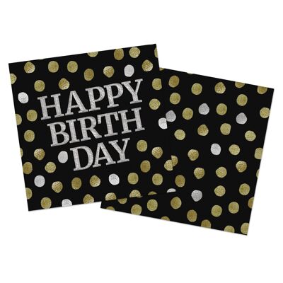 Servetten Glossy Black 'Happy Birthday' 33x33cm - 20 stuks