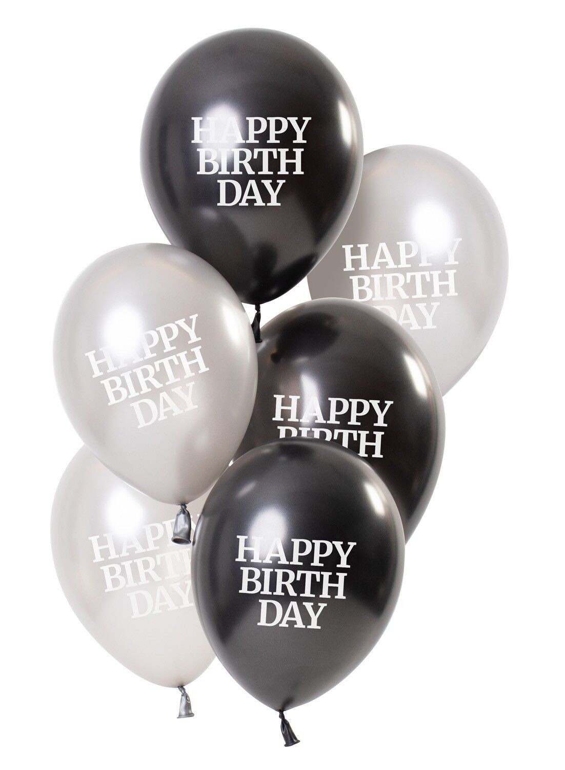 Palloncini Nero Lucido 'Happy Birthday' 23cm - 6 pezzi