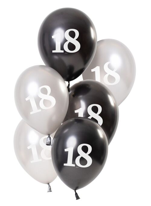 Ballonnen Glossy Black 18 Jaar 23cm - 6 stuks