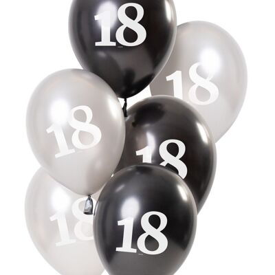 Ballonnen Glossy Black 18 Jaar 23cm - 6 stuks