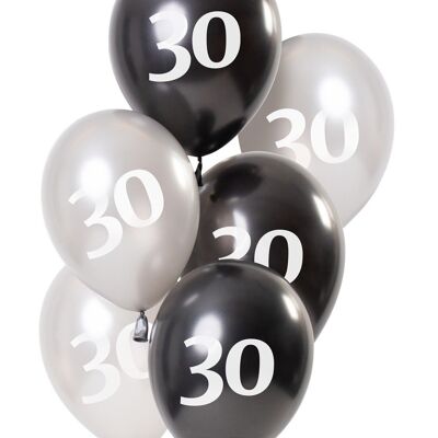 Ballons Noir Brillant 30 Ans 23cm - 6 pièces